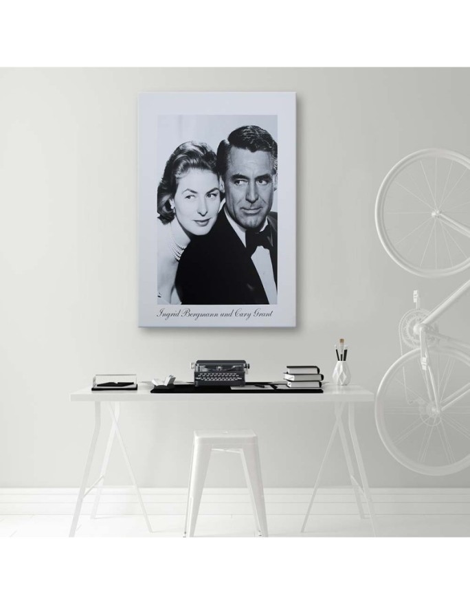 Ingrid Bergmann and Cary Grant - Black and white Canvas prints | FEEBY
