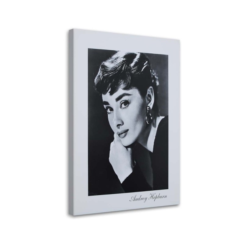 Bild auf Leinwand - Audrey Hepburn - Schwarz-Weiß-Porträt | Feeby