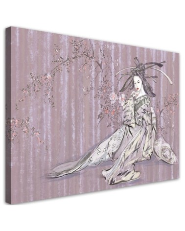 Traditional Purple Japanese geisha - Oriental paintings on canvas | FEEBY