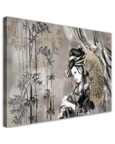 Geisha and bamboos - Oriental paintings on canvas | FEEBY