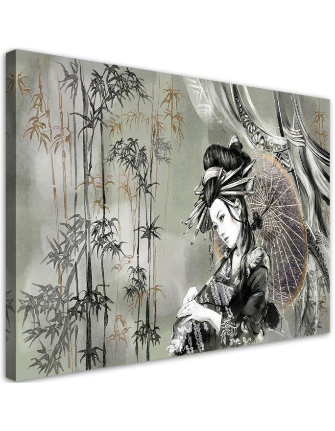 Wandbild für Wohnzimmer - Geisha und Bambus | Feeby