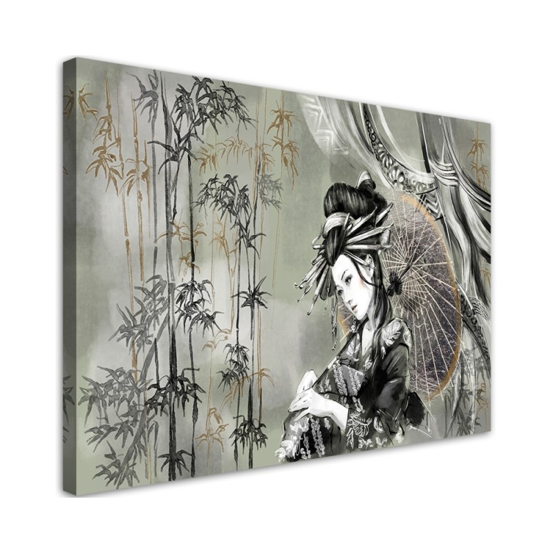 Wandbild für Wohnzimmer - Geisha und Bambus | Feeby