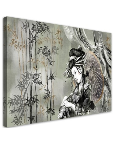 Wandbild für Wohnzimmer - Geisha und Bambus | Feeby