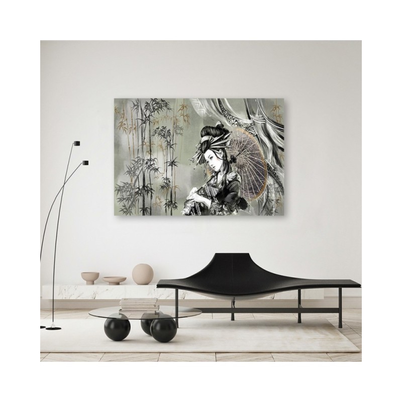 Wandbild für Wohnzimmer - Geisha und Bambus | Feeby