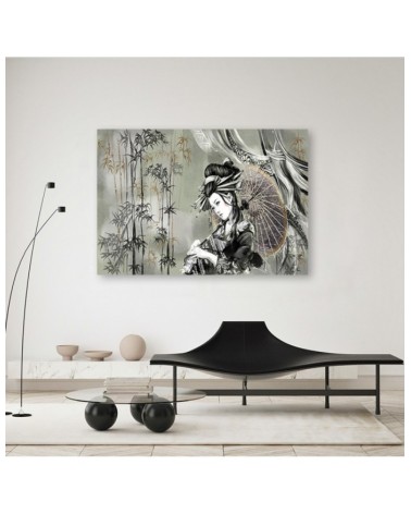 Wandbild für Wohnzimmer - Geisha und Bambus | Feeby