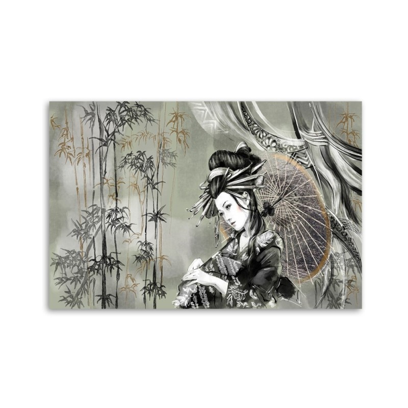 Wandbild für Wohnzimmer - Geisha und Bambus | Feeby
