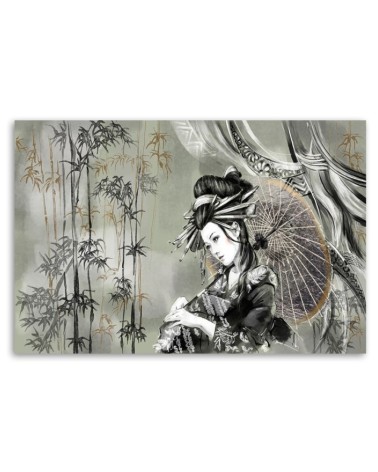 Wandbild für Wohnzimmer - Geisha und Bambus | Feeby