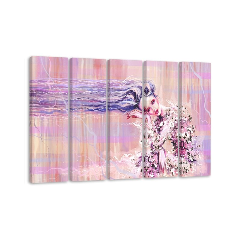 5 Piece Woman with long hair - Modern Canvas painting | FEEBY