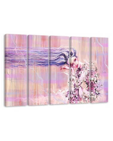 5 Piece Woman with long hair - Modern Canvas painting | FEEBY