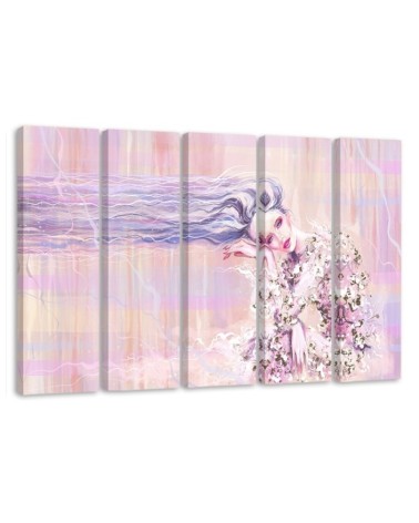5 Piece Woman with long hair - Multipart canvas painting | FEEBY