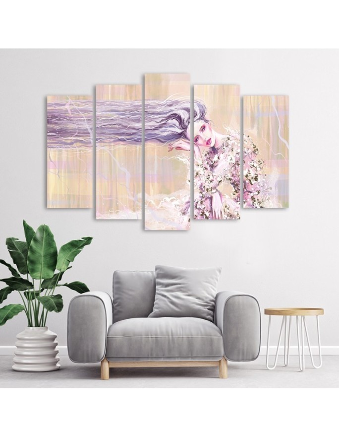 Woman with long hair - Multipart paintings for the living room | FEEBY