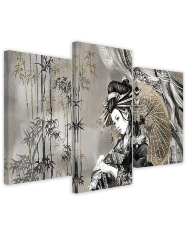 Oriental Canvas print - Geisha and bamboos | FEEBY