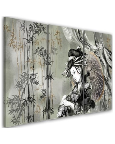 3 piece Canvas print for the room printed on canvas - Geisha and bamboos | FEEBY