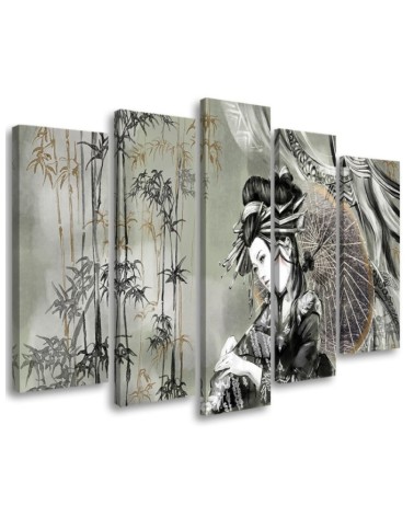 Wandbild für Wohnzimmer - Geisha und Bambus | Feeby