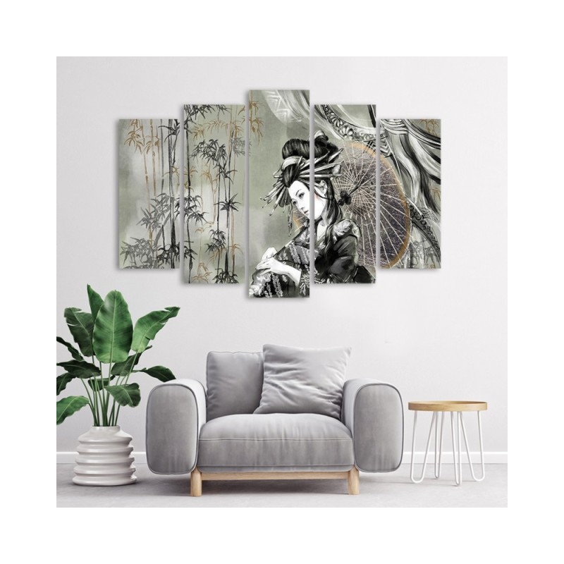 Wandbild für Wohnzimmer - Geisha und Bambus | Feeby