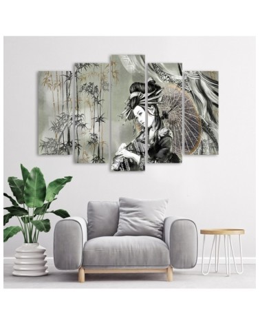 Wandbild für Wohnzimmer - Geisha und Bambus | Feeby