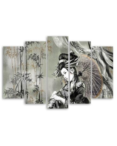 Wandbild für Wohnzimmer - Geisha und Bambus | Feeby