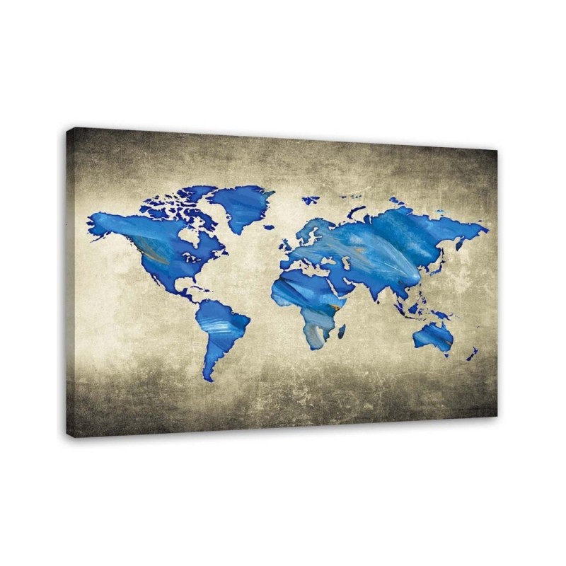 Leinwandbild - Blaue Weltkarte | Feeby