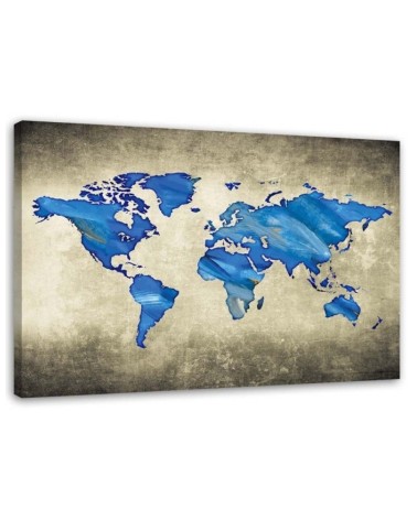 Blue map of the world - Print on Canvas for the office | FEEBY