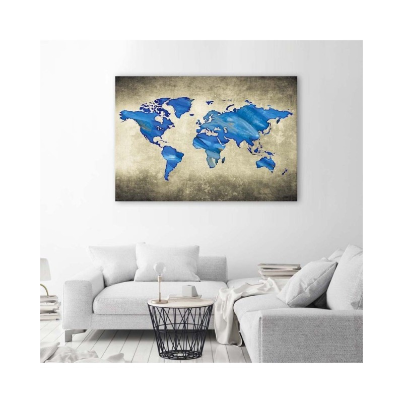 Leinwandbild - Blaue Weltkarte | Feeby