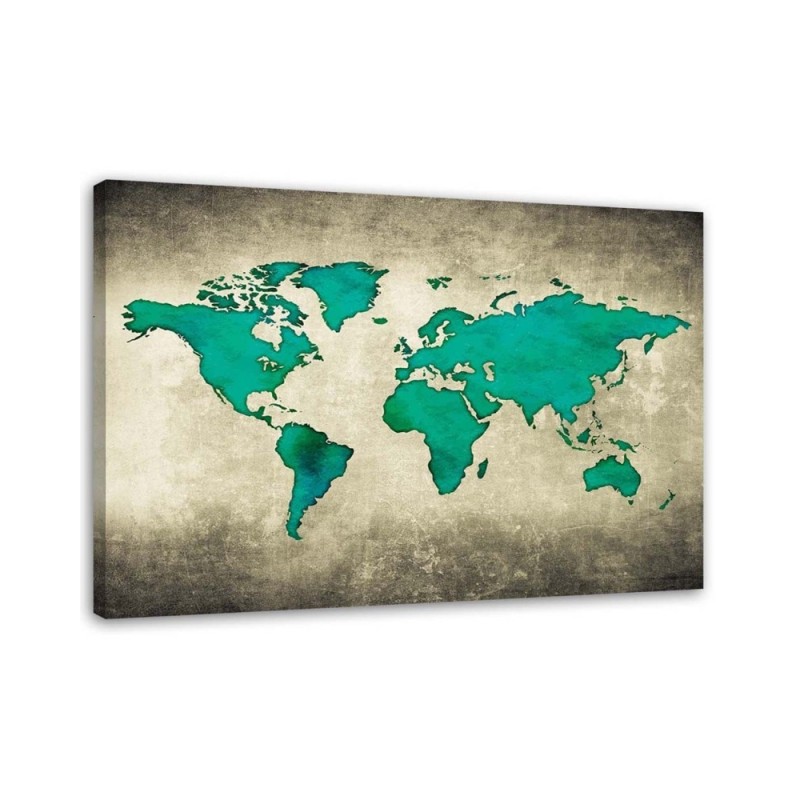 Wandbild für Wohnzimmer - Grüne Weltkarte | Feeby