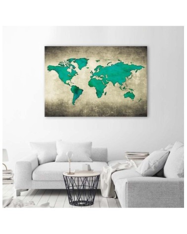 Wandbild für Wohnzimmer - Grüne Weltkarte | Feeby