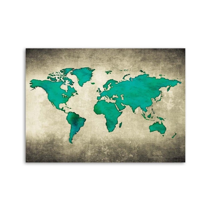 Wandbild für Wohnzimmer - Grüne Weltkarte | Feeby