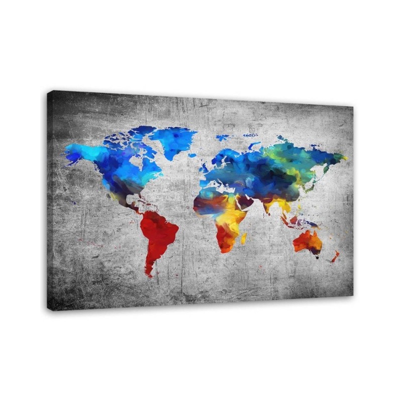 Modernes Wandbild - Gemalte Weltkarte auf Beton | Feeby