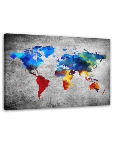 Modernes Wandbild - Gemalte Weltkarte auf Beton | Feeby