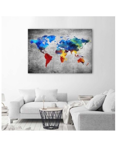 Modernes Wandbild - Gemalte Weltkarte auf Beton | Feeby