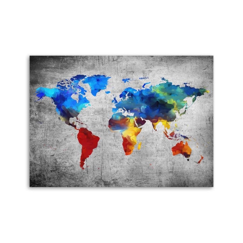 Modernes Wandbild - Gemalte Weltkarte auf Beton | Feeby
