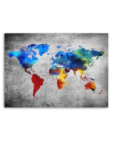 Modernes Wandbild - Gemalte Weltkarte auf Beton | Feeby