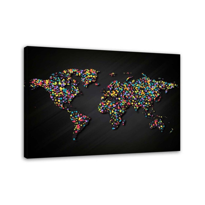 Dekoratives Leinwandbild - Weltkarte mit farbigen Punkten | Feeby