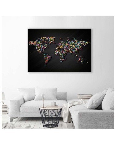 Dekoratives Leinwandbild - Weltkarte mit farbigen Punkten | Feeby