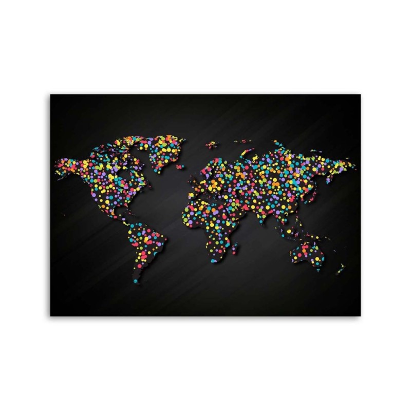 Dekoratives Leinwandbild - Weltkarte mit farbigen Punkten | Feeby