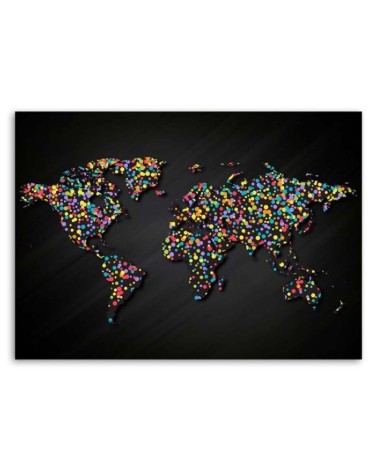 Dekoratives Leinwandbild - Weltkarte mit farbigen Punkten | Feeby