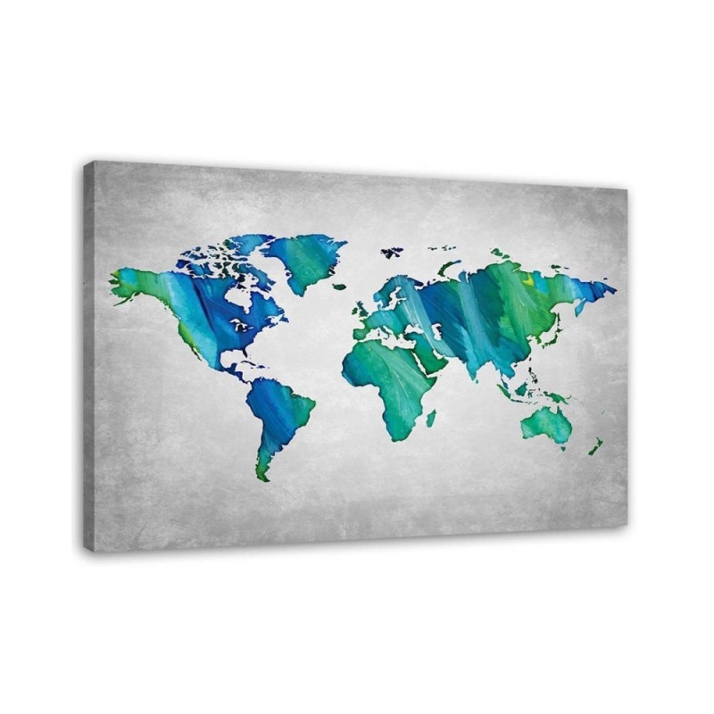 Leinwandbild - Blaue und grüne Weltkarte | Feeby