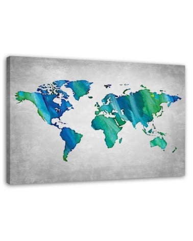Leinwandbild - Blaue und grüne Weltkarte | Feeby