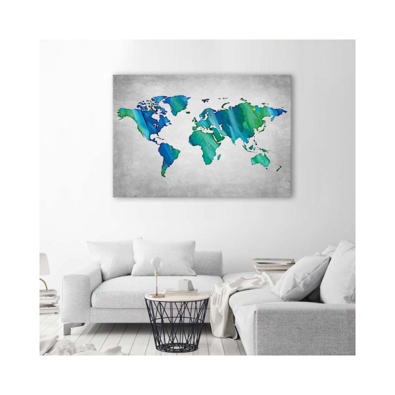 Leinwandbild - Blaue und grüne Weltkarte | Feeby