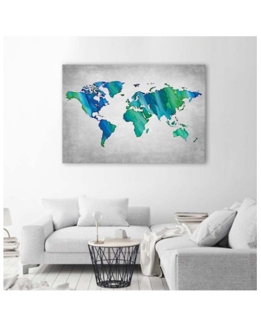 Leinwandbild - Blaue und grüne Weltkarte | Feeby