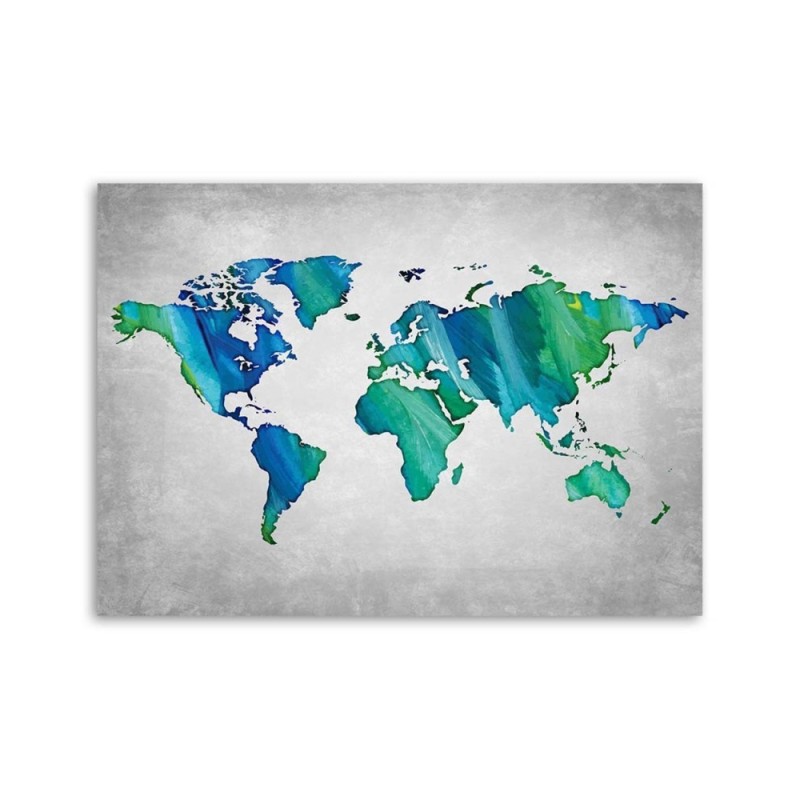 Leinwandbild - Blaue und grüne Weltkarte | Feeby