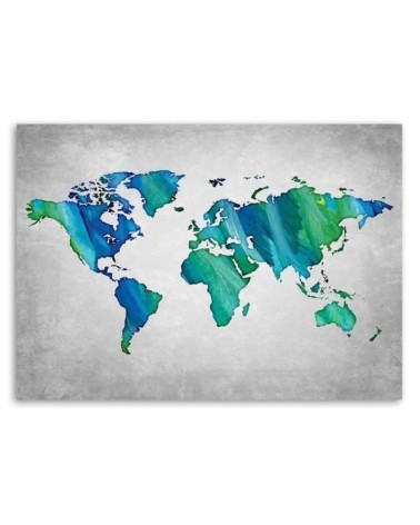 Leinwandbild - Blaue und grüne Weltkarte | Feeby