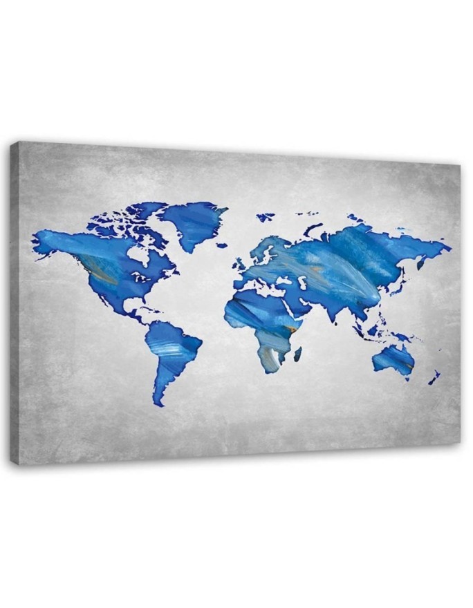 Wandbild für Wohnzimmer - Marineblaue Weltkarte auf Beton | Feeby