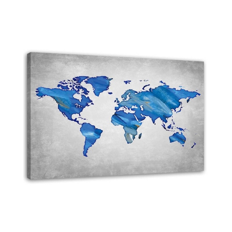 Wandbild für Wohnzimmer - Marineblaue Weltkarte auf Beton | Feeby