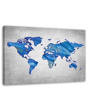 Wandbild für Wohnzimmer - Marineblaue Weltkarte auf Beton | Feeby