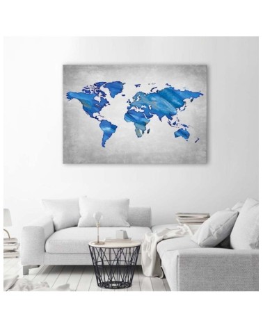 Wandbild für Wohnzimmer - Marineblaue Weltkarte auf Beton | Feeby