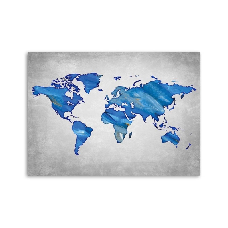 Wandbild für Wohnzimmer - Marineblaue Weltkarte auf Beton | Feeby