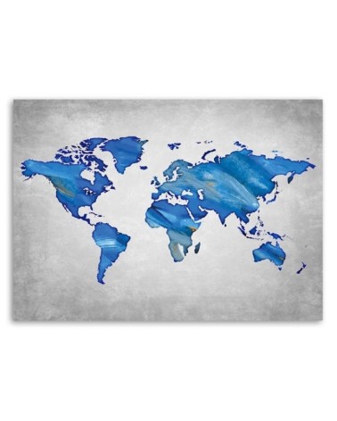 Wandbild für Wohnzimmer - Marineblaue Weltkarte auf Beton | Feeby