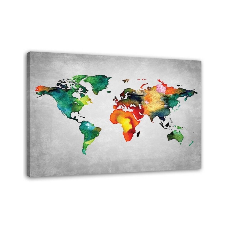 Modernes Wandbild - Farbige Weltkarte auf Beton | Feeby