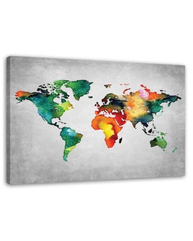 Modernes Wandbild - Farbige Weltkarte auf Beton | Feeby